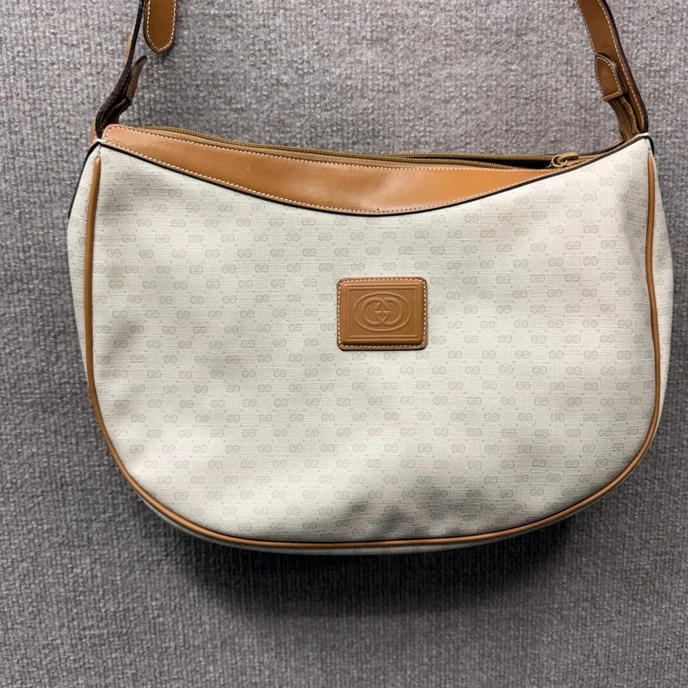 GUCCI GG Supreme Hobo Bag Large Brown Beige‎ Canvas Leather Shoulder Purse